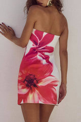 Strapless Floral Print Bodycon Mini Dress