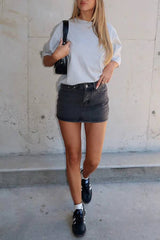 Multi-Color High-Waisted Denim Mini Skirt