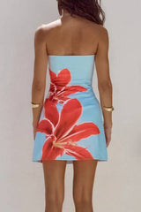 Strapless Floral Print Bodycon Mini Dress