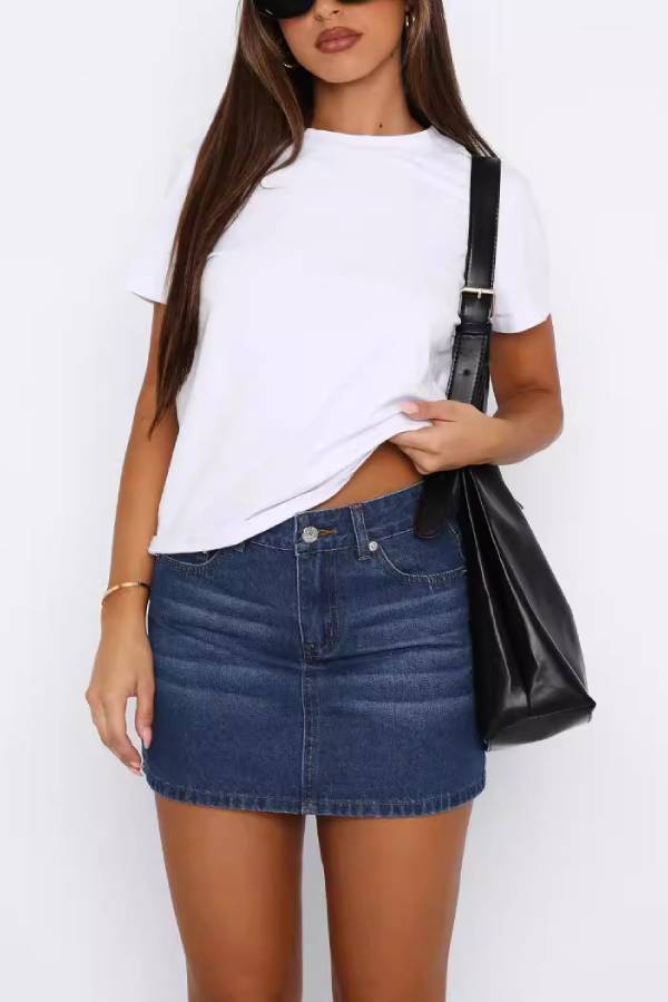 Multi-Color High-Waisted Denim Mini Skirt